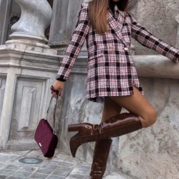 Zara Pink and Black Plaid Blazer - Picture 3 of 15
